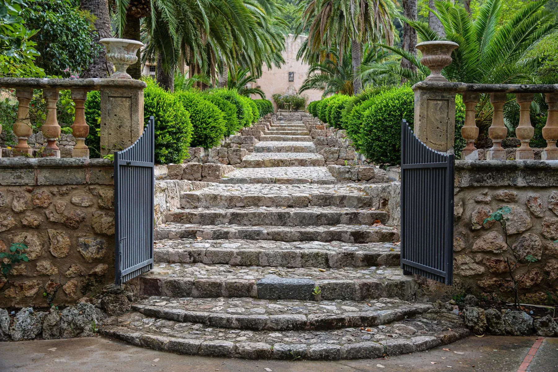 Escalier de pierre et jardin méditerranéen entretenu — entretien de jardin à Aix-en-Provence