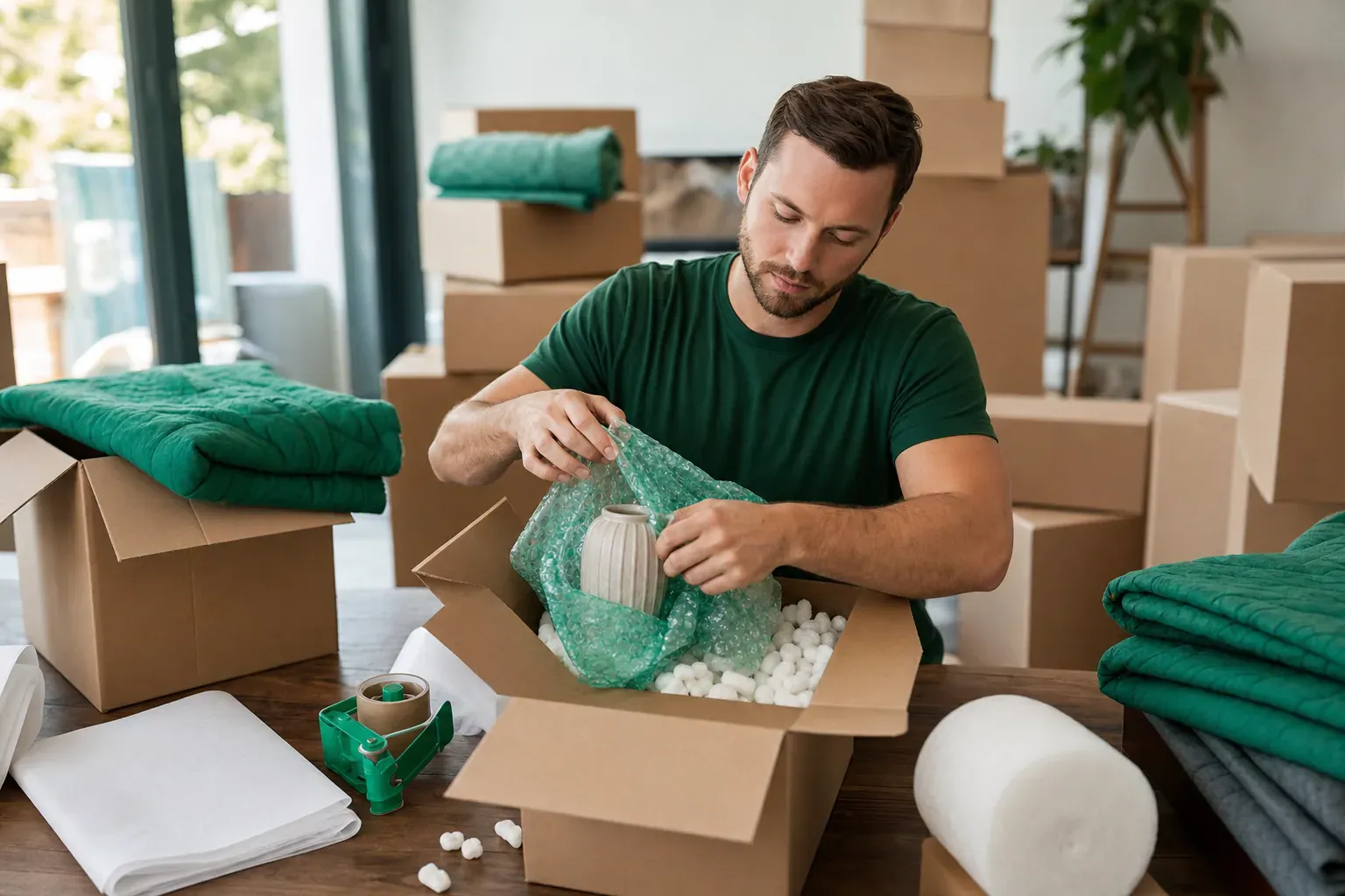Emballage soigné des cartons lors d'un déménagement autour de chez vous