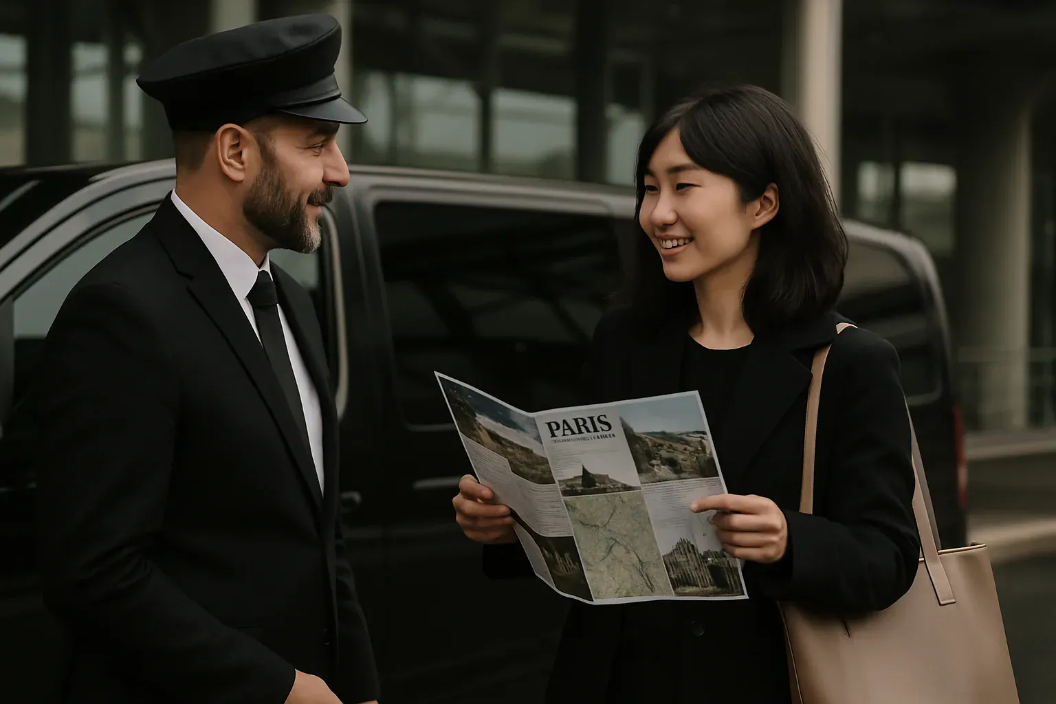 Illustration éditoriale : se déplacer à Paris quand on vient du Japon, avec un chauffeur privé
