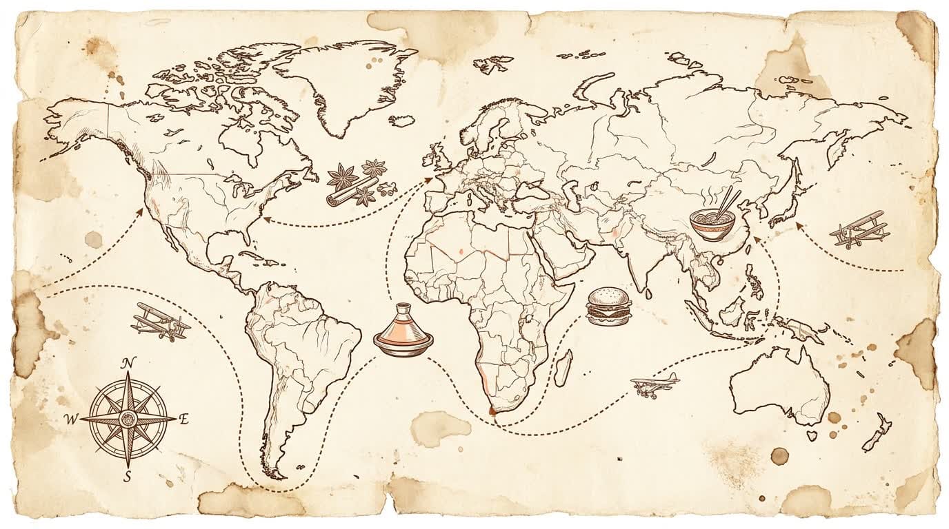 Carte du monde dessinée à la main retraçant les escales de Carnets de Voyage