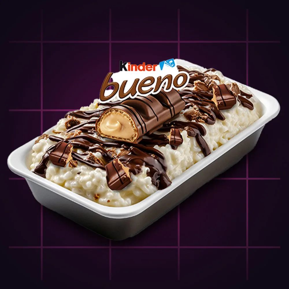 Crousty Bueno : riz au lait, nappage Nutella et Kinder Bueno