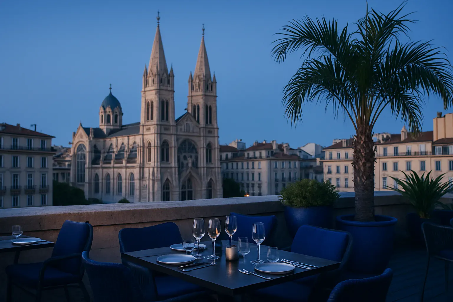 Perspective de la Canebière piétonne à Marseille observée depuis la terrasse en hauteur