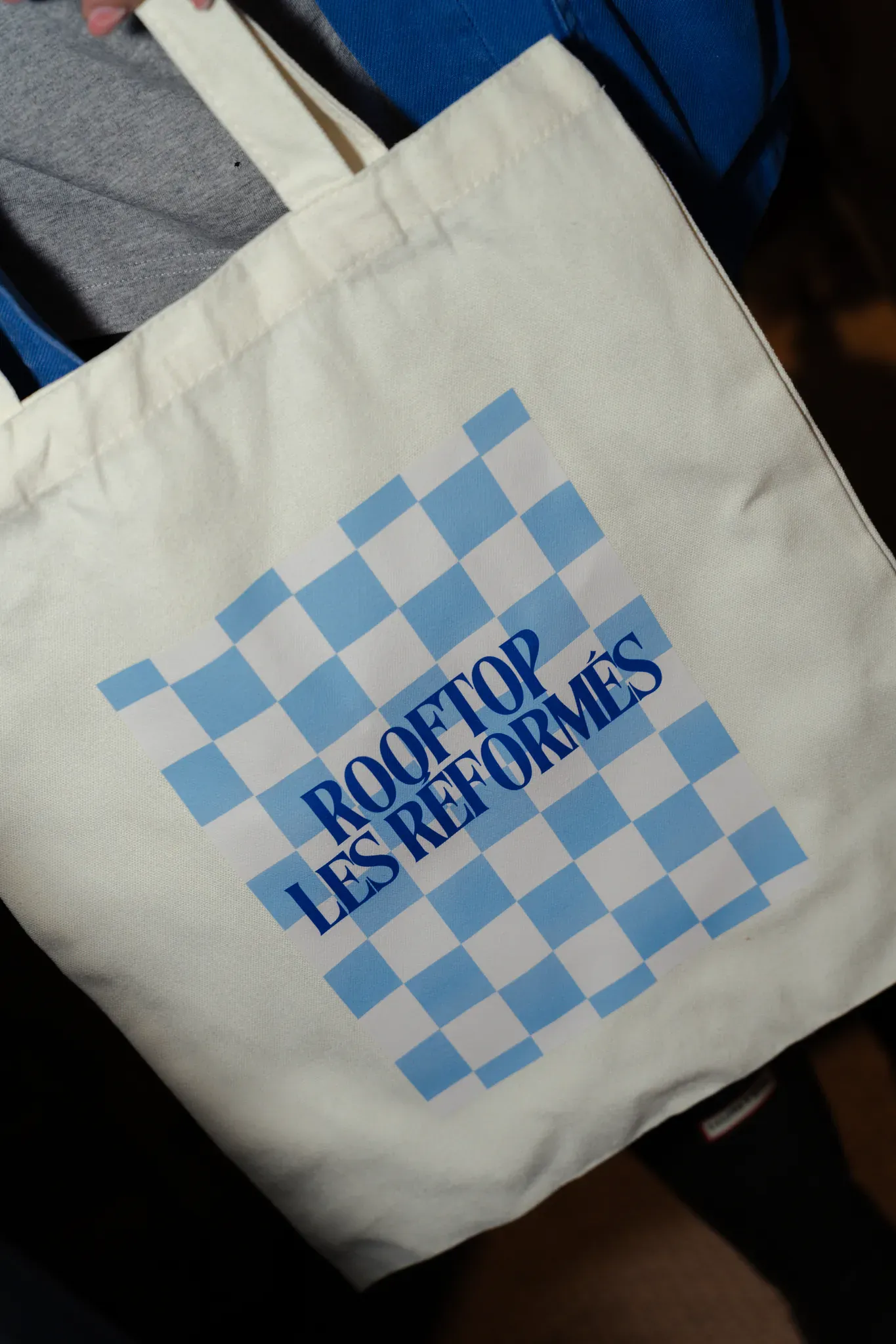 Tote bag à damier bleu siglé Rooftop les Réformés