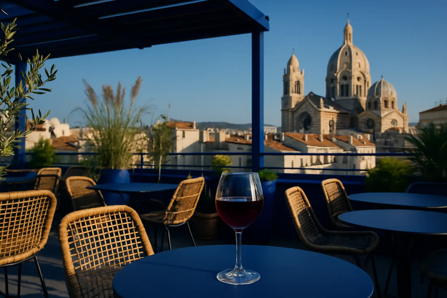Verre servi au comptoir du bar à cocktails du rooftop des Réformés à Marseille