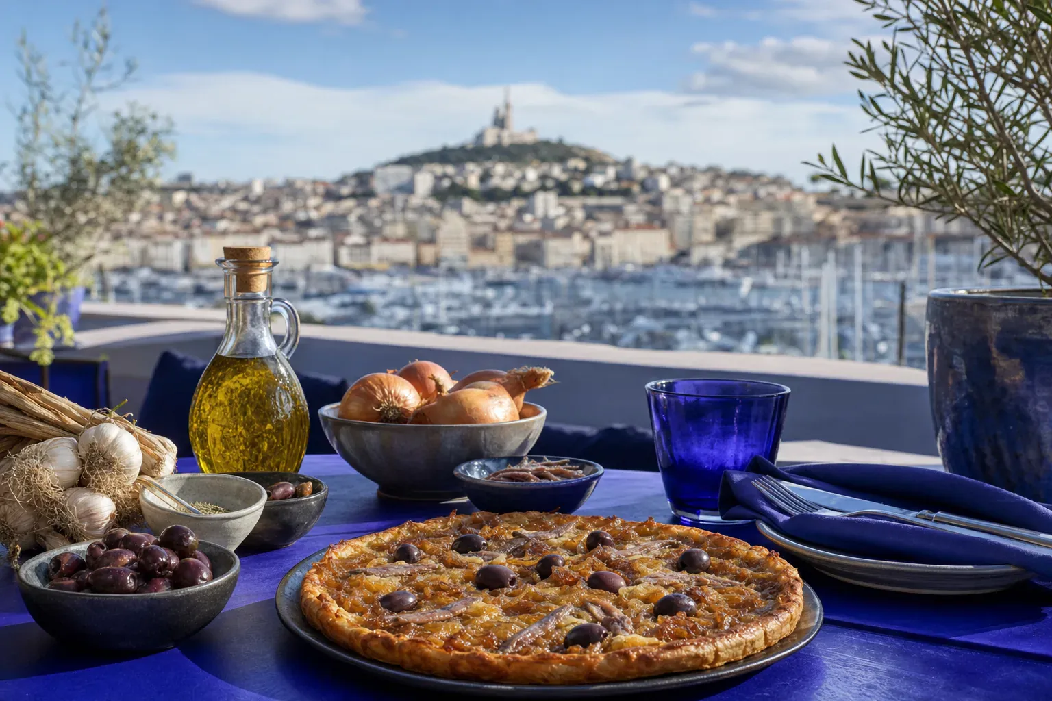 Assiette méditerranéenne soigneusement dressée servie à table dans un restaurant du Sud