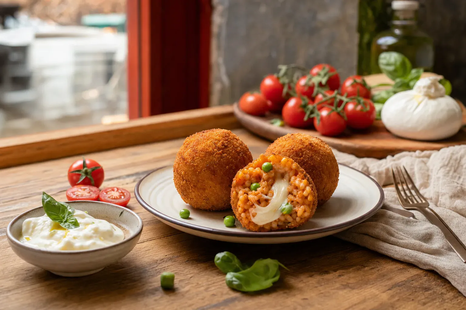 Arancini : la boule de riz frite sicilienne Illustration d'arancini siciliens dorés, boules de riz frites à la croûte croustillante