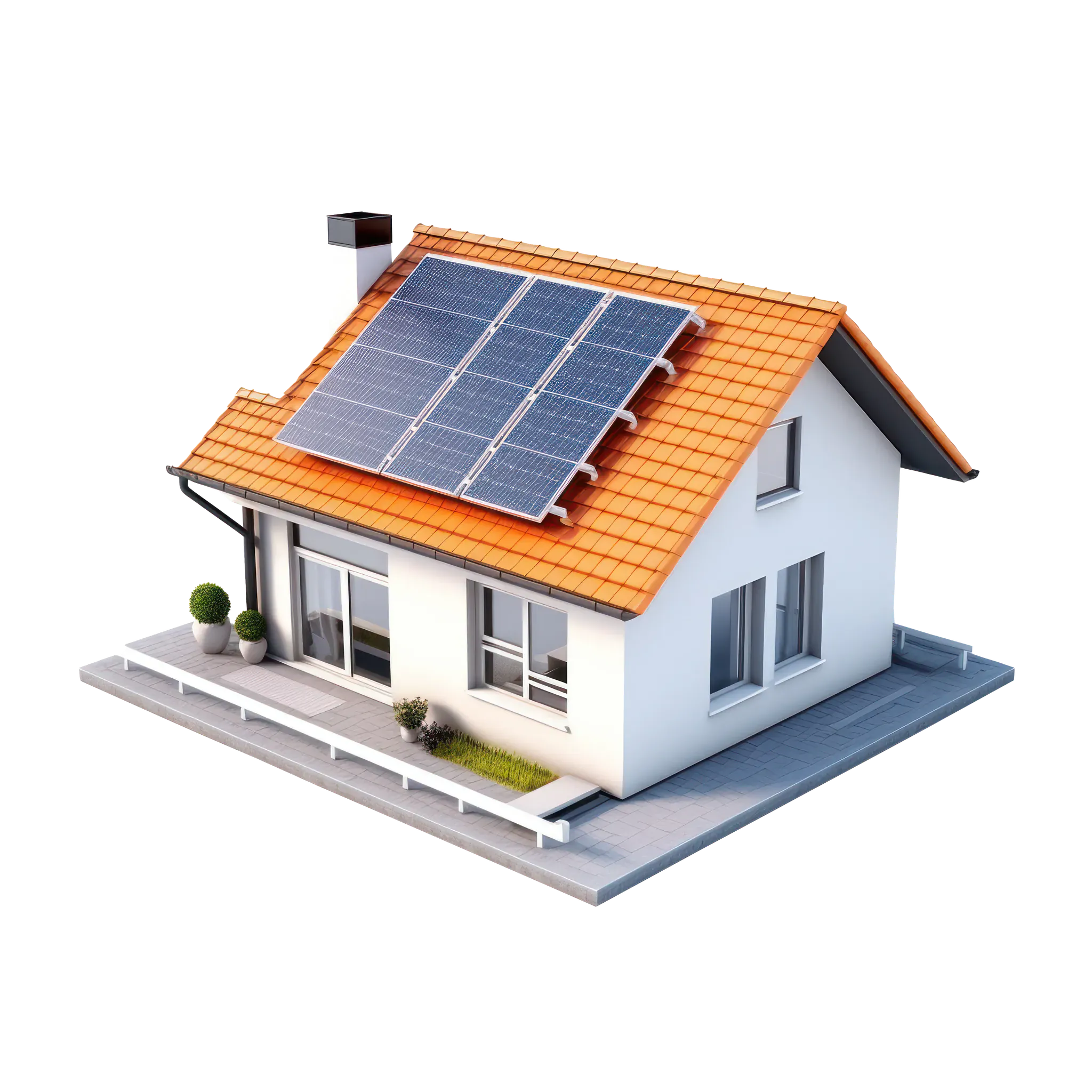 Rendu 3D d'une maison individuelle avec panneaux solaires en vente de surplus