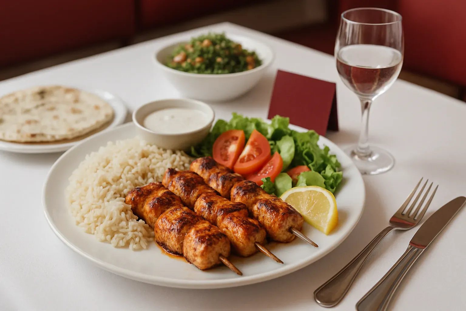 Illustration éditoriale du chich taouk, brochette de poulet libanaise marinée et grillée