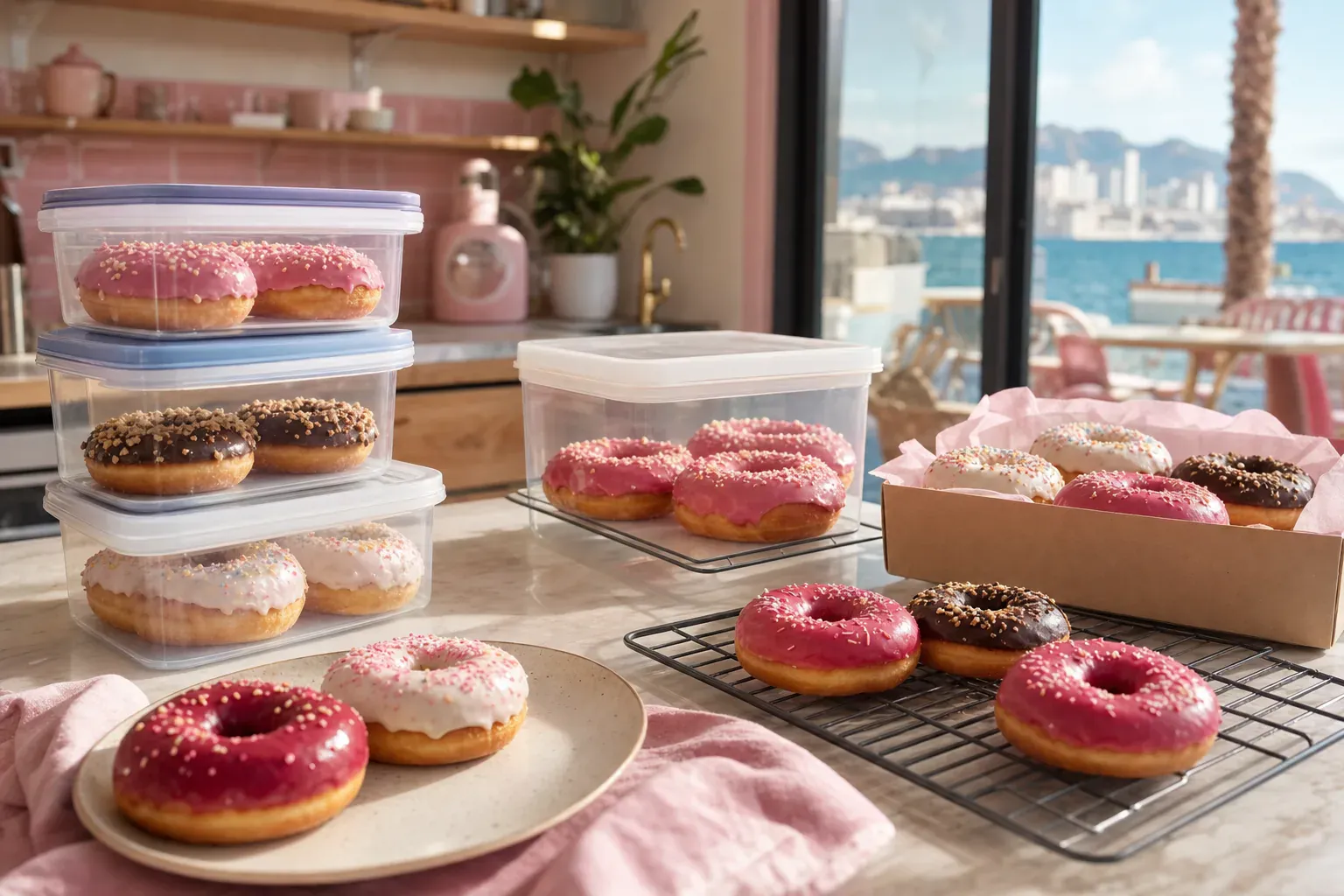 Illustration gourmande de donuts colorés, pour bien conserver des donuts et garder leur moelleux