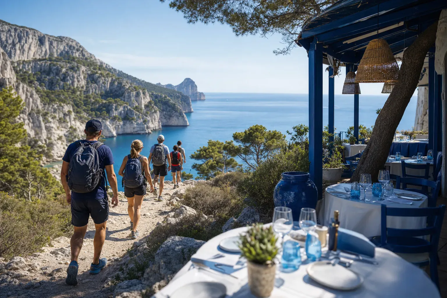 Vue panoramique sur la baie de Cassis, le village et le Cap Canaille depuis les hauteurs