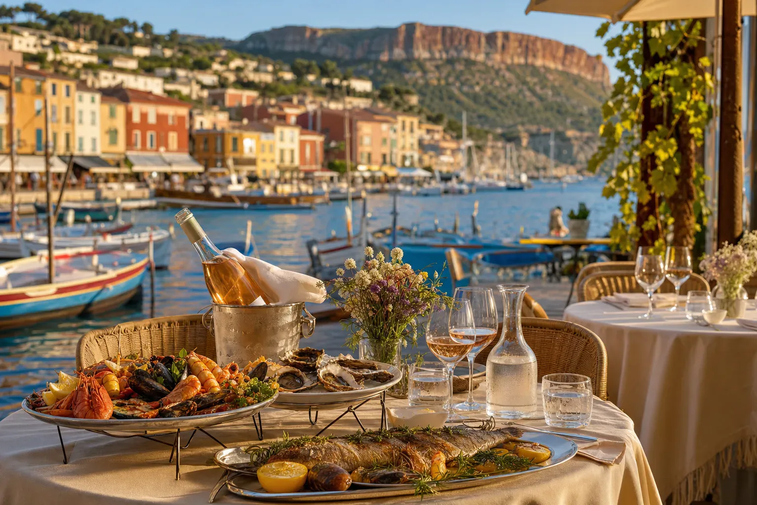 Cassis harbour and its sea-view terrace, Mediterranean cuisine at Le Bistrot de Nino