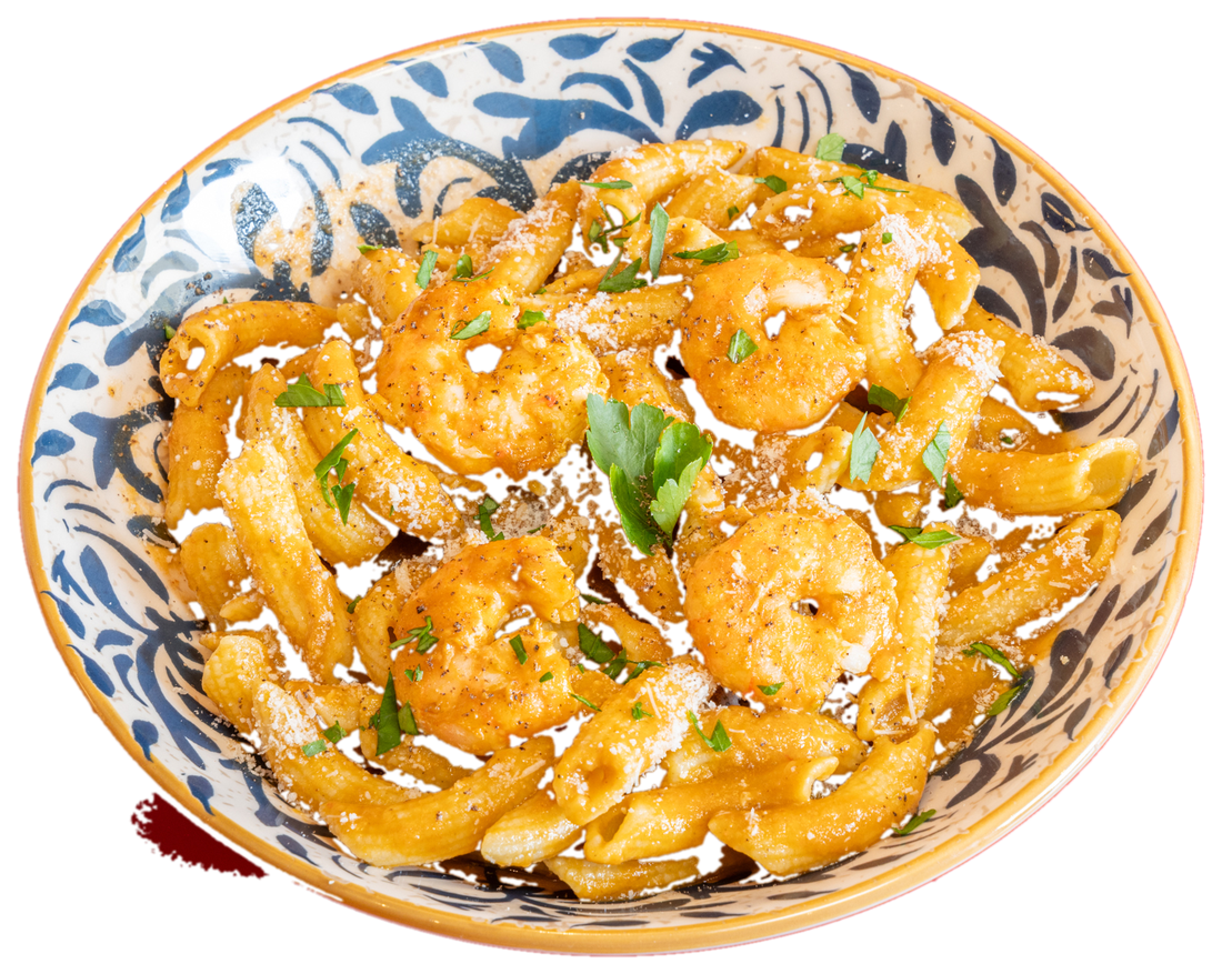 Assiette de pâtes fraîches aux gambas et pastis, Pastagars Marseille