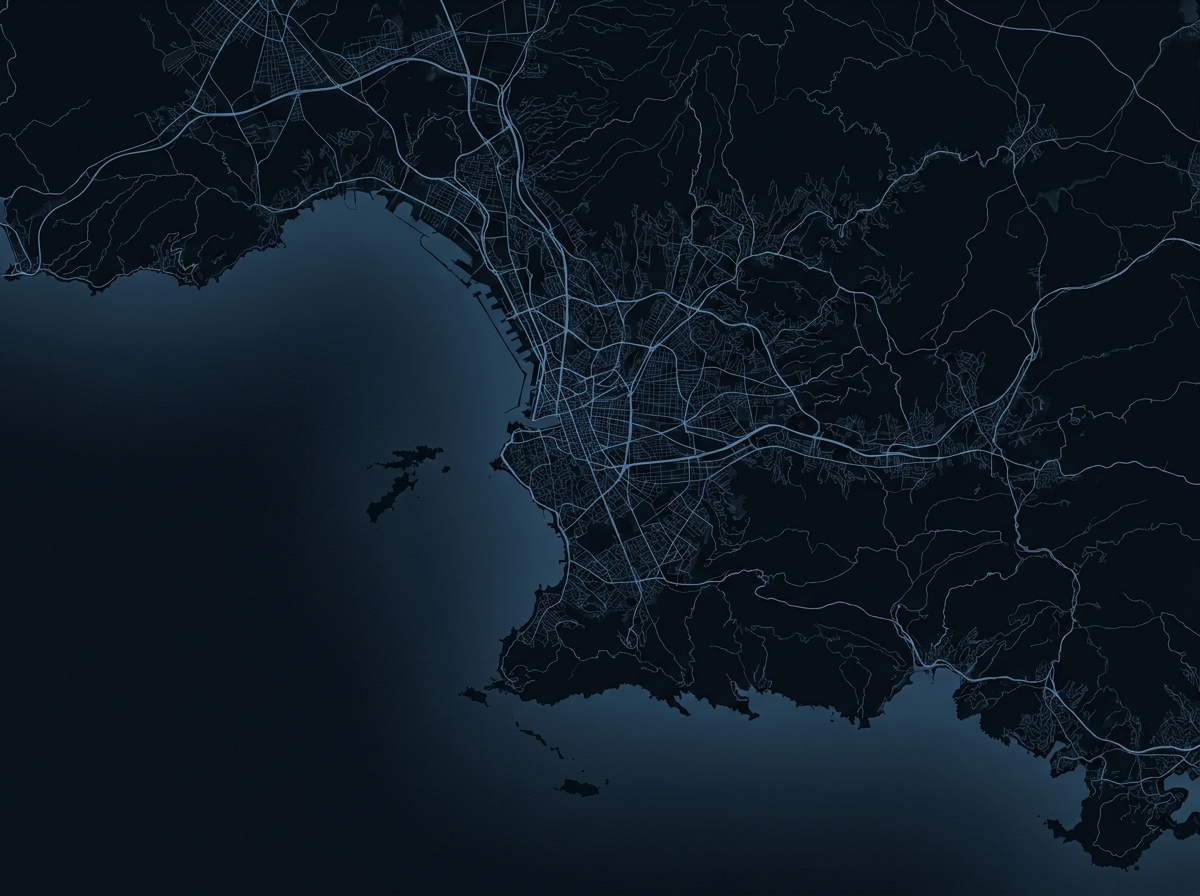 Carte stylisée de Marseille et de son littoral, des arrondissements du centre aux communes de la couronne