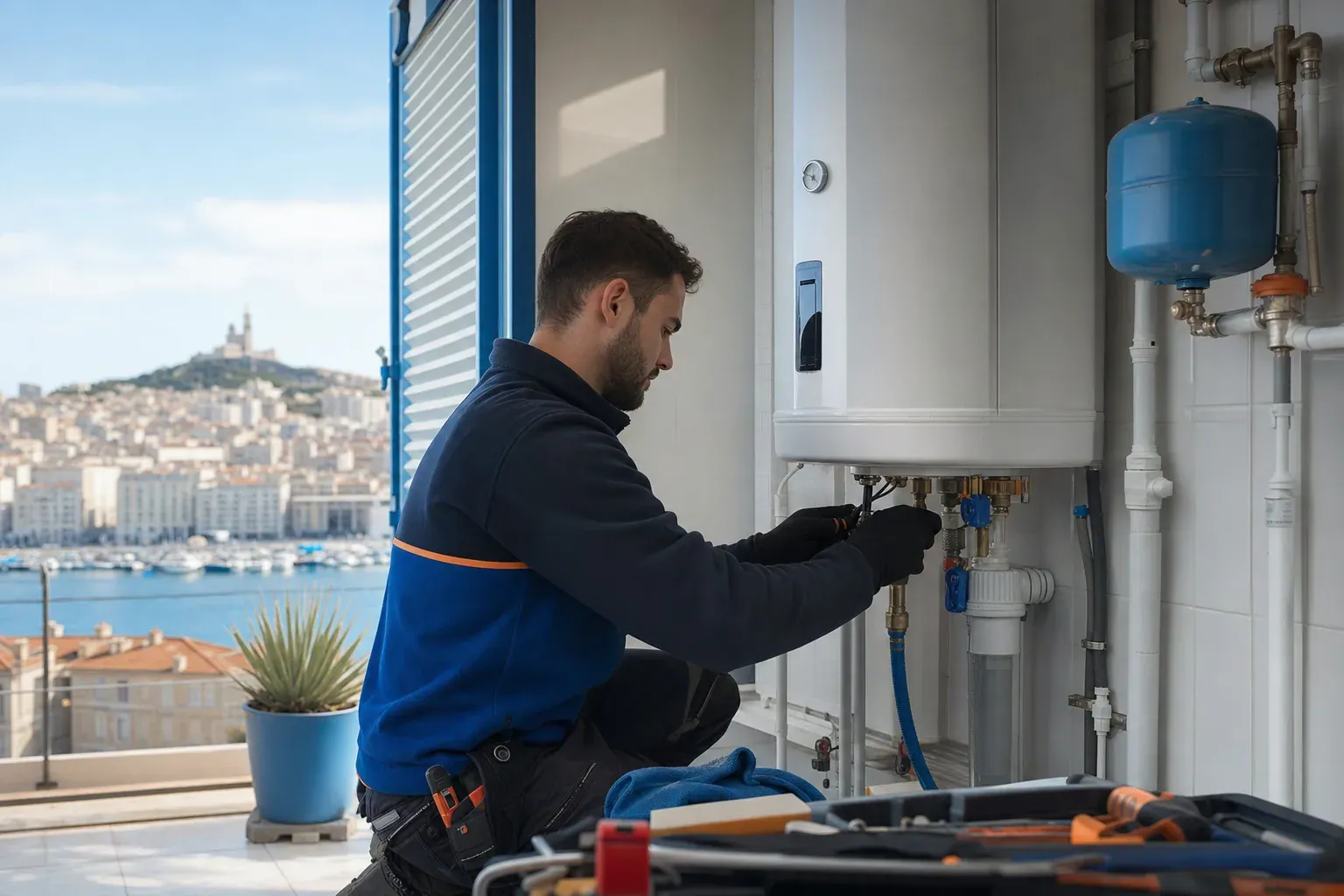 Illustration d'un chauffe-eau en panne à Marseille : diagnostic des causes d'une eau qui ne chauffe plus