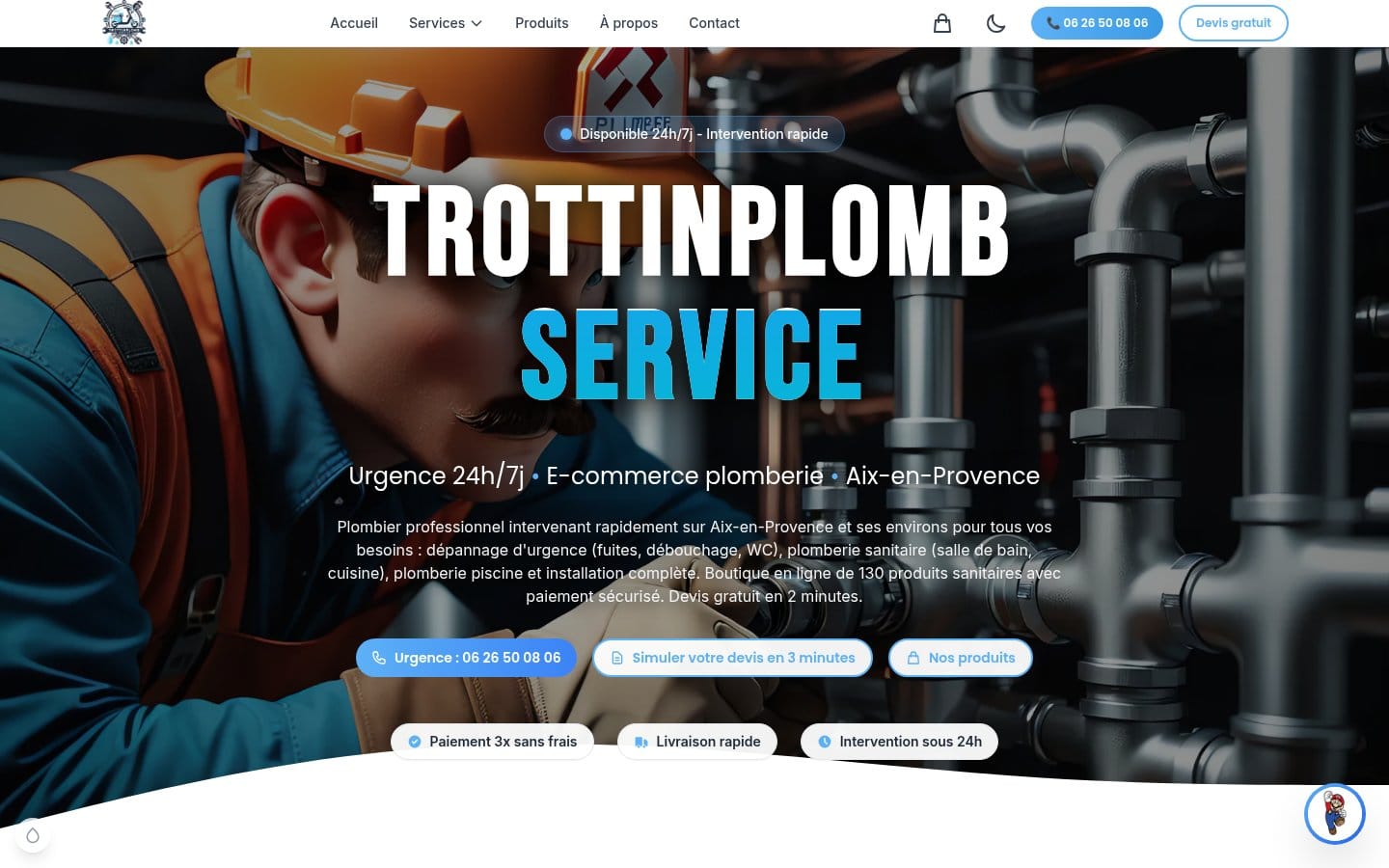 Site de Trottin Plomberie, réalisation Digiflow