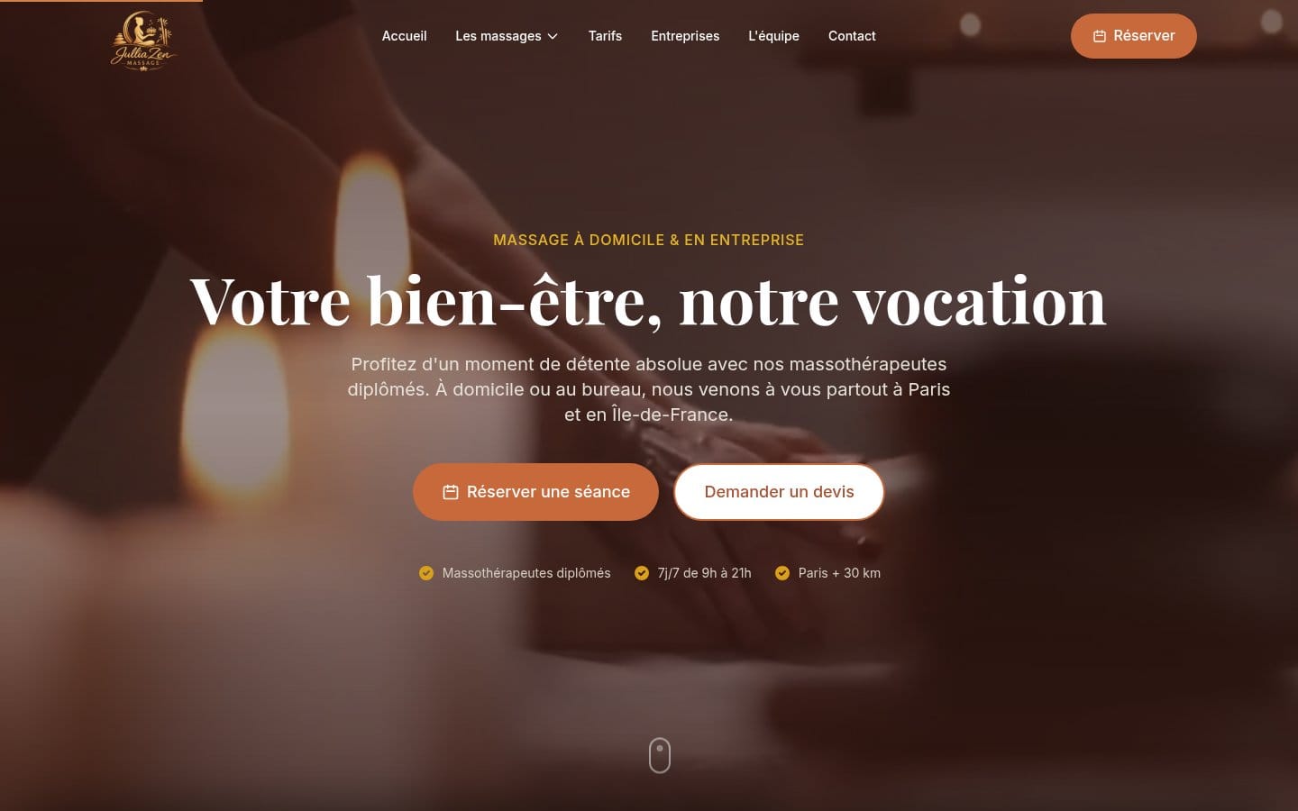 Site de Jullia Zen Massage, réalisation Digiflow