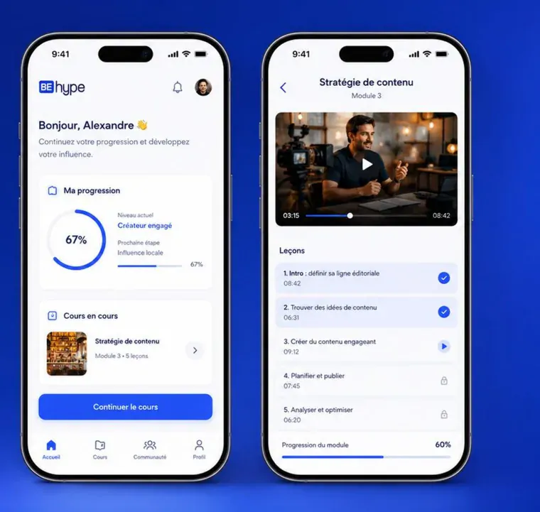 Interface BeHype Academy — mobile