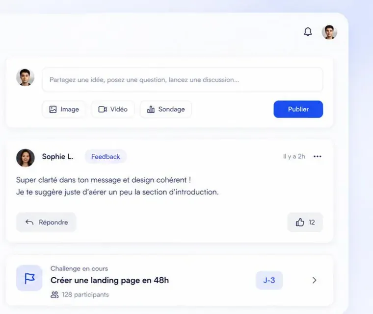 Interface BeHype Academy — communauté
