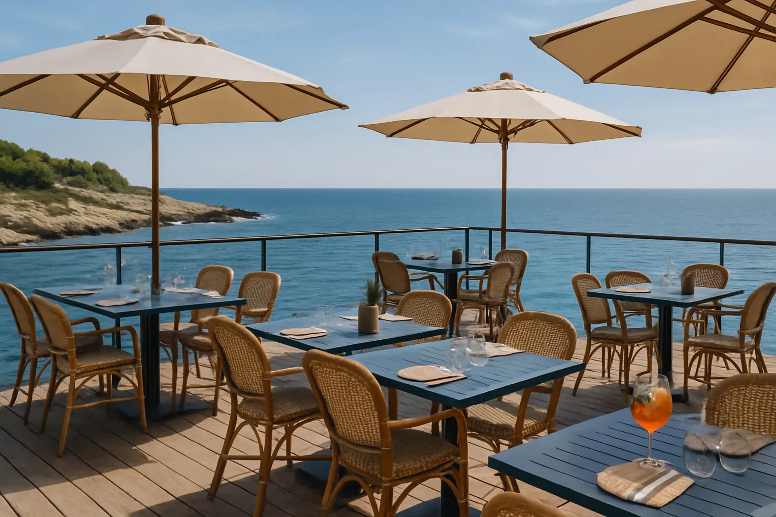 Terrasse vue mer sur la Côte Bleue au restaurant Le Spot près de Carry-le-Rouet