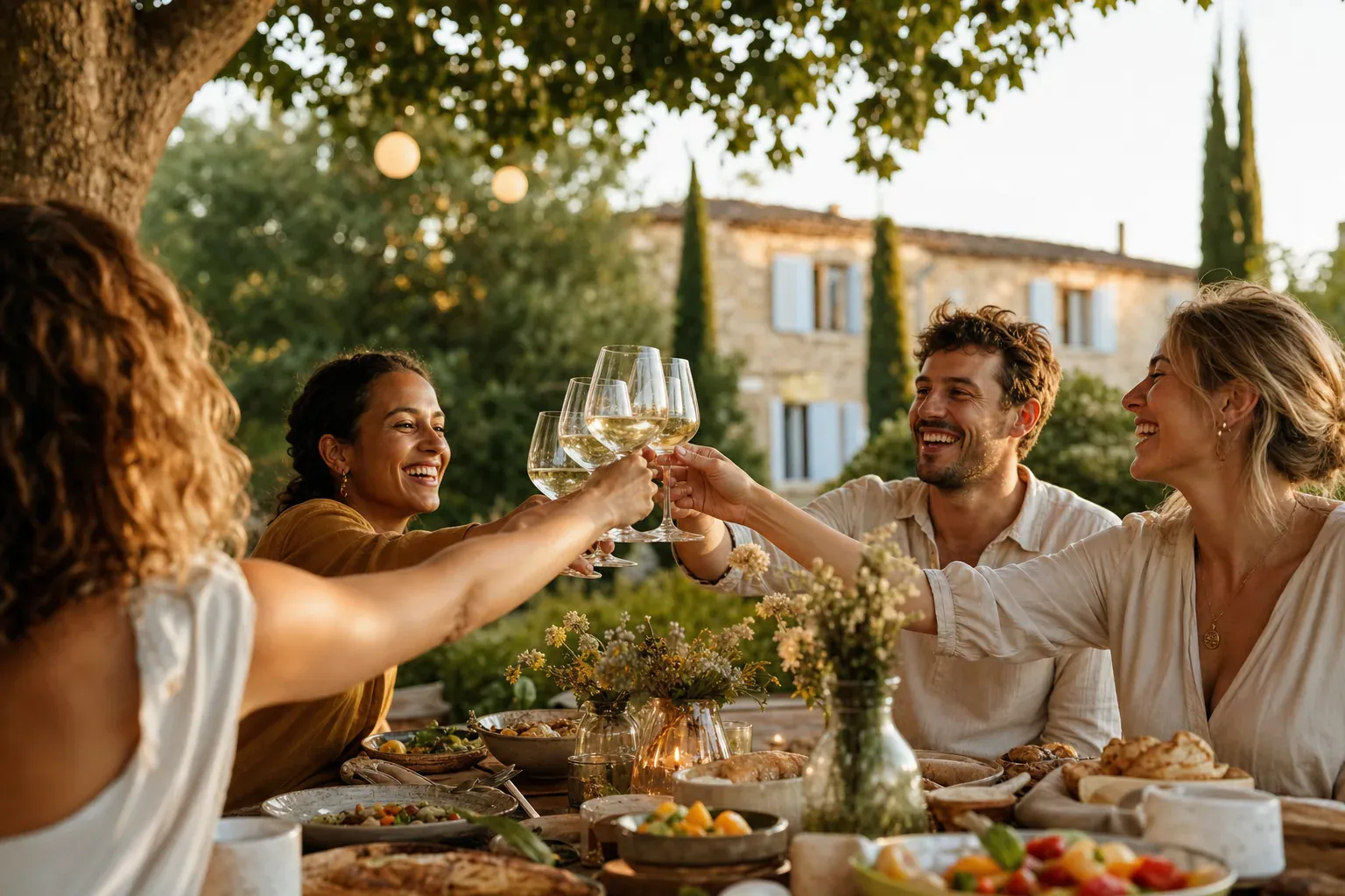 Illustration of a birthday table at a restaurant, guide to celebrating a birthday in the Pays d'Aix.