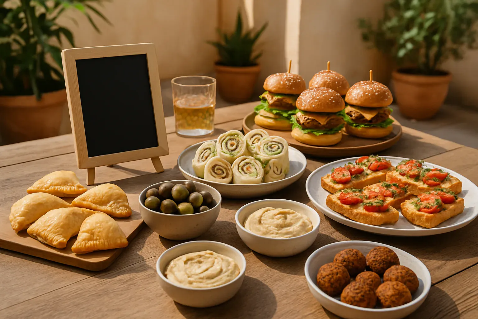 Illustration d’un apéro dînatoire maison — planches et bouchées à partager