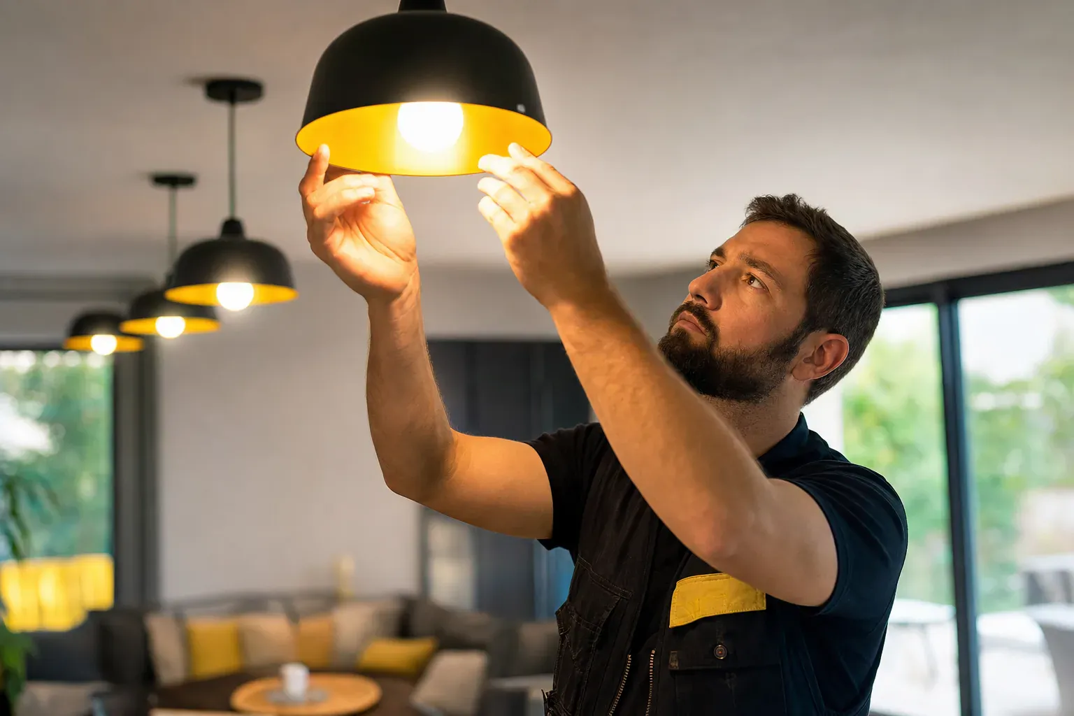 Électricien vérifiant un tableau électrique à la recherche d'un faux contact