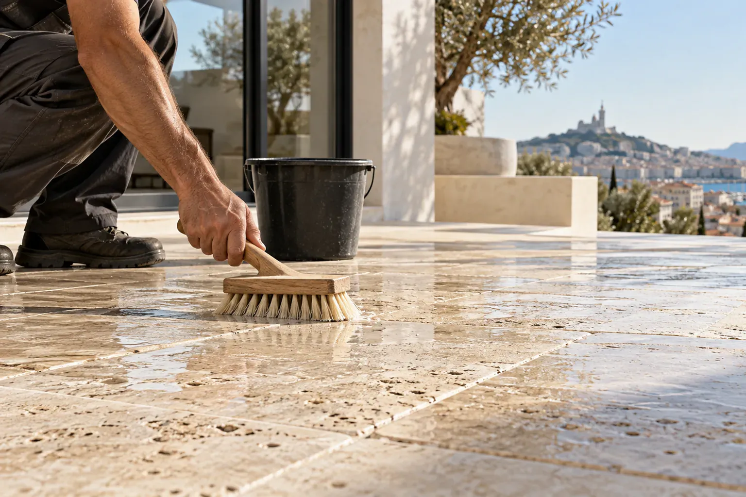 Comment entretenir une terrasse en travertin : le guide saison par saison