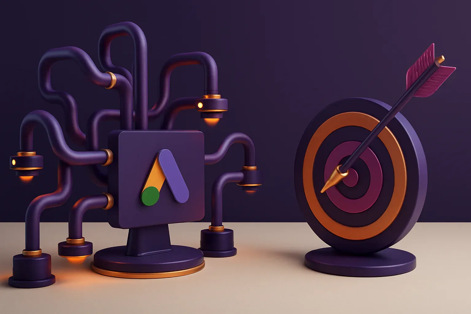 Illustration éditoriale — Performance Max vs Search