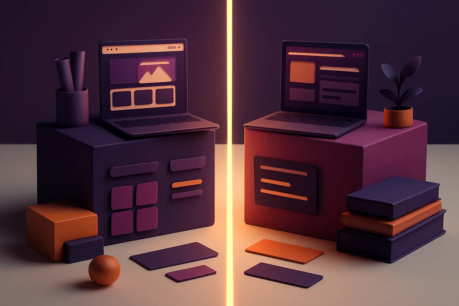 Illustration éditoriale — Webflow vs WordPress