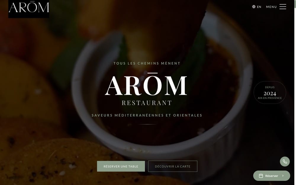 Site du restaurant ARÓM à Aix-en-Provence, réalisation Digiflow