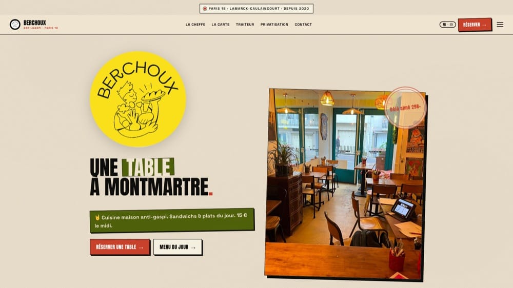 Site de Berchoux, restaurant flexitarien anti-gaspi à Montmartre, réalisation Digiflow