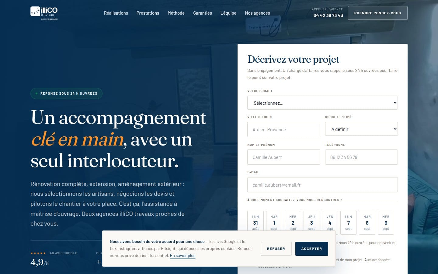 Site de Illico Travaux - Groupe Mira, réalisation Digiflow