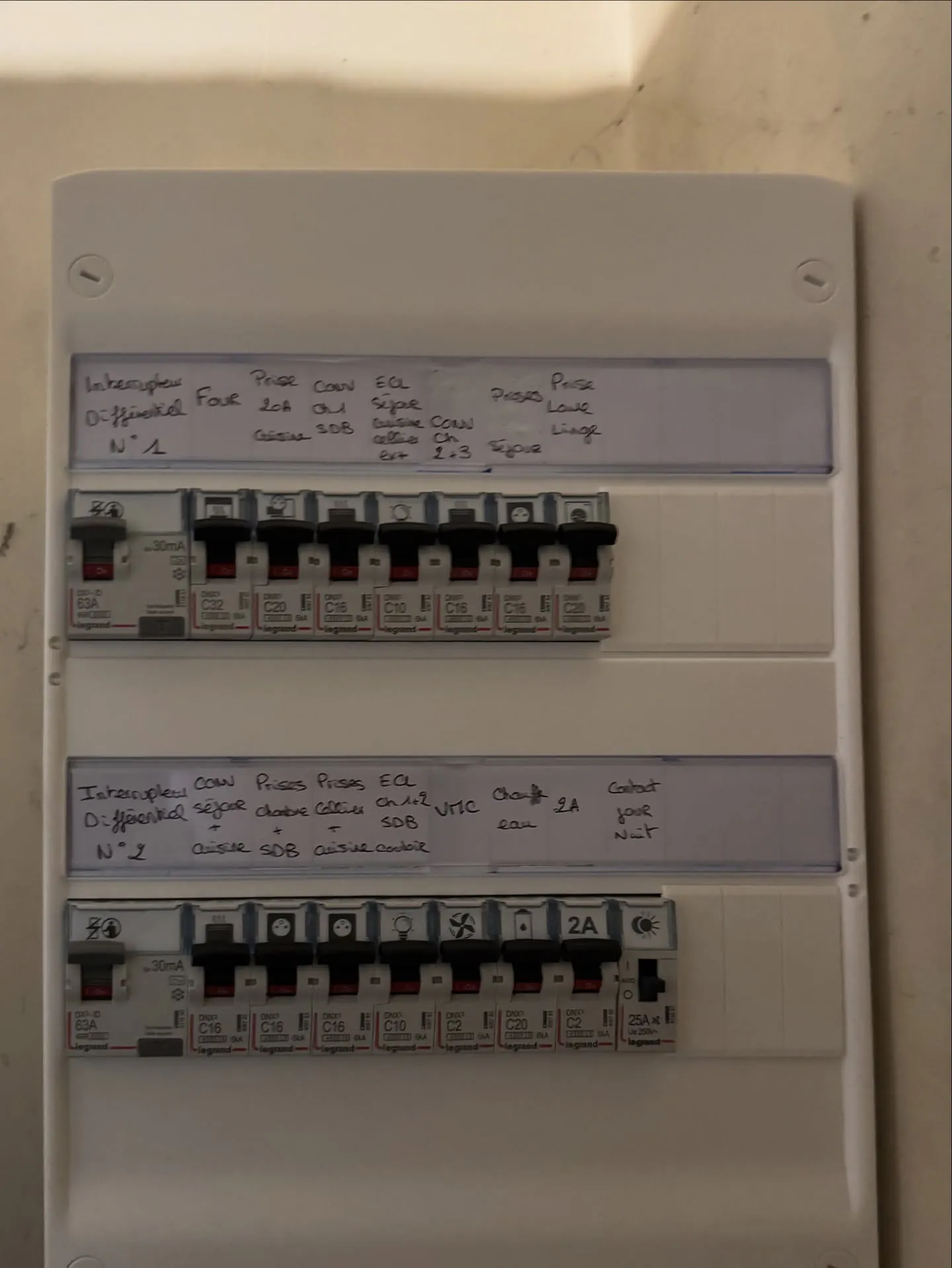Tableau électrique neuf, repéré circuit par circuit