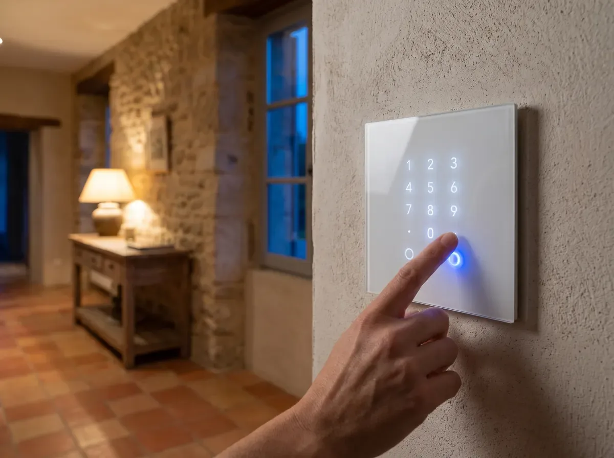 Caméra de surveillance discrète sous la toiture d'une villa provençale