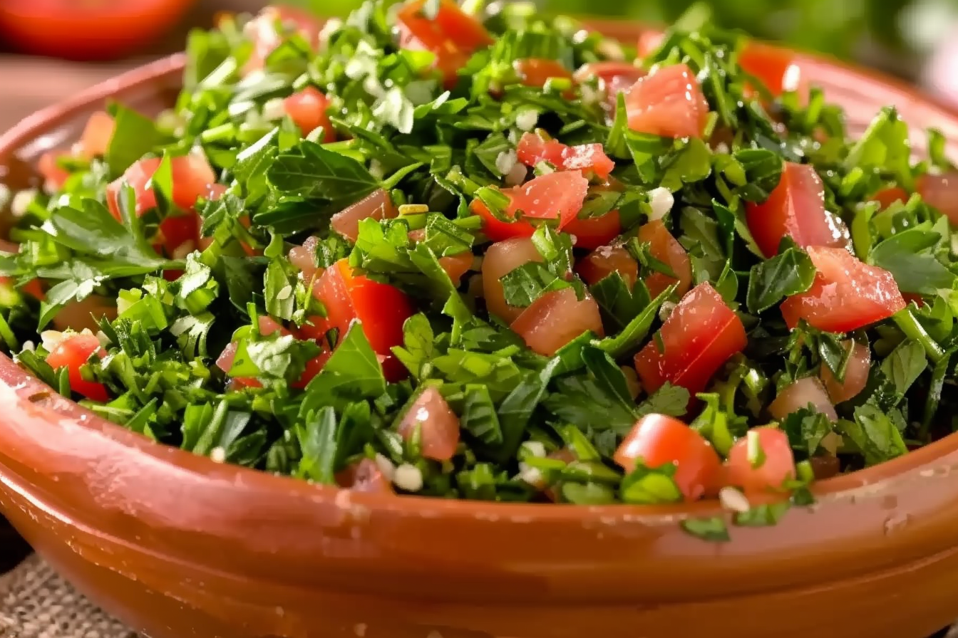 Taboulé, Blé concassé, tomates, oignons, persil, citron, huile d'olive., fait maison au Cèdre, restaurant libanais à Nantes