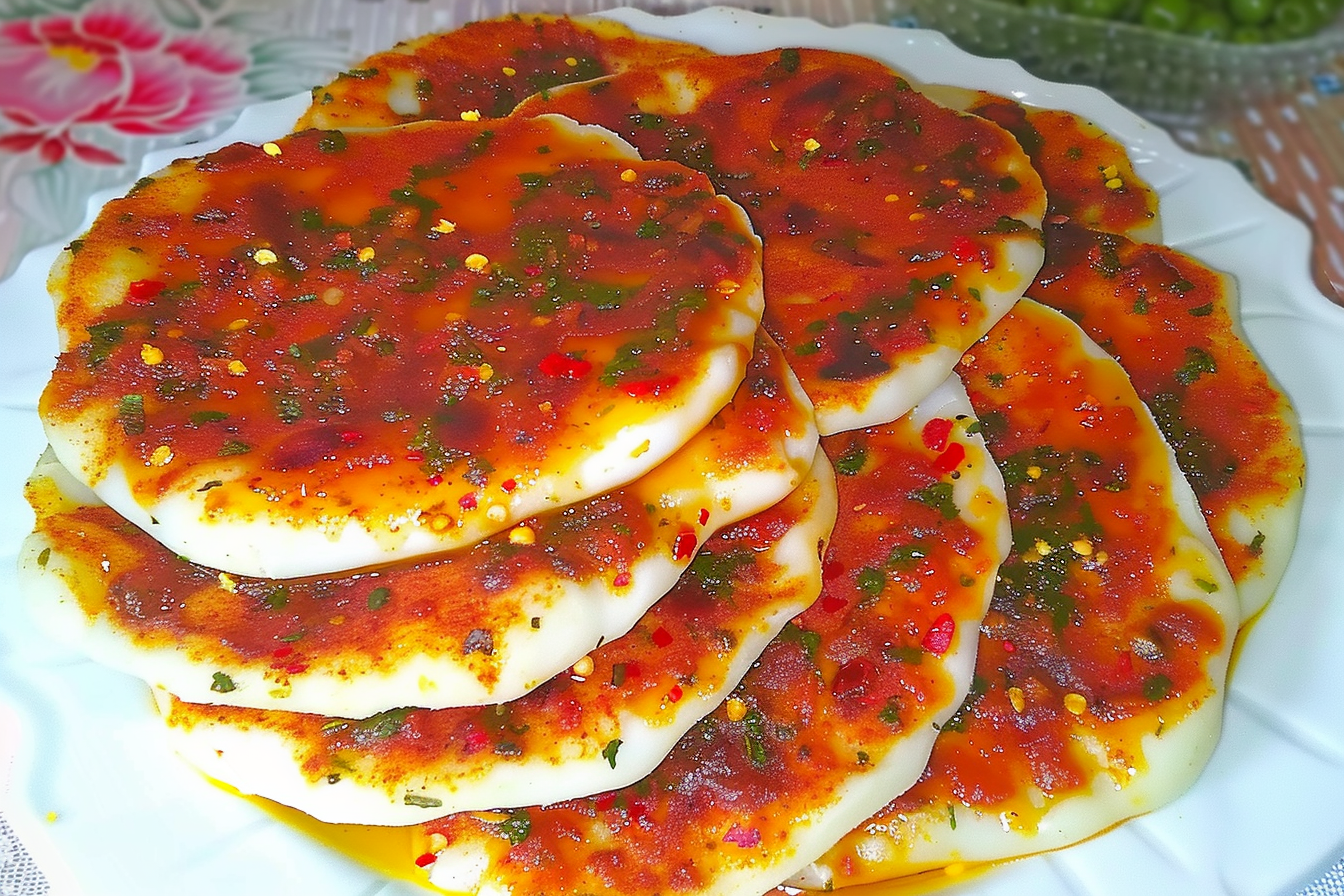 Manakish épicé, Galette de mouhamara., fait maison au Cèdre, restaurant libanais à Nantes