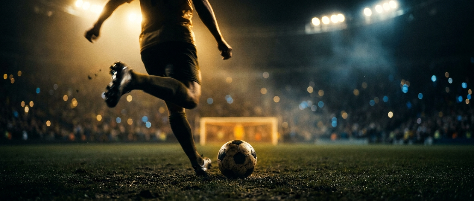 Silhouette d'un footballeur sur une pelouse de nuit, illustration d'un pari abordé avec mesure