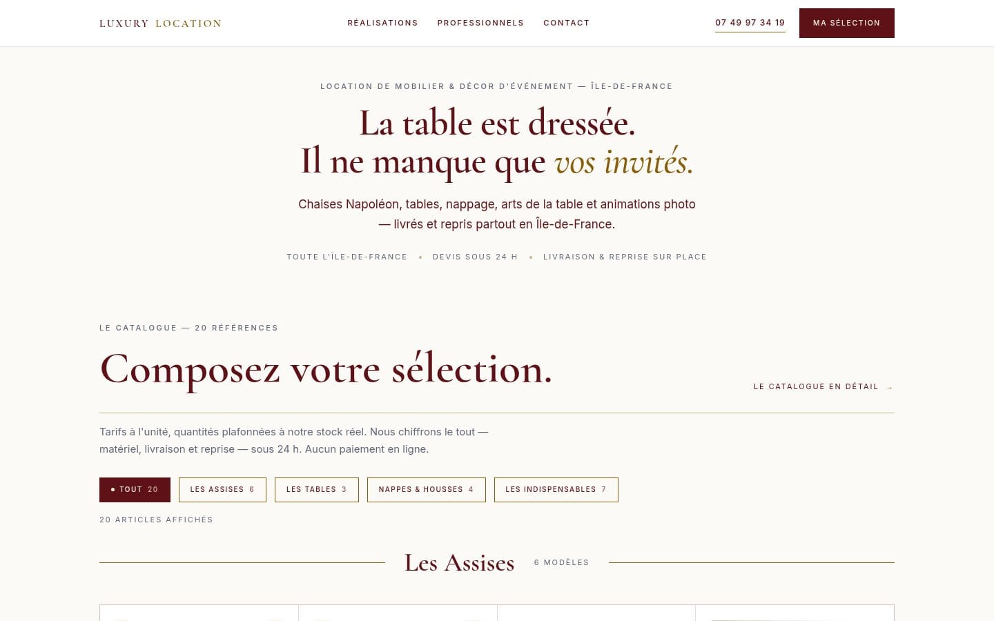 Site de Location Luxury, réalisation Digiflow