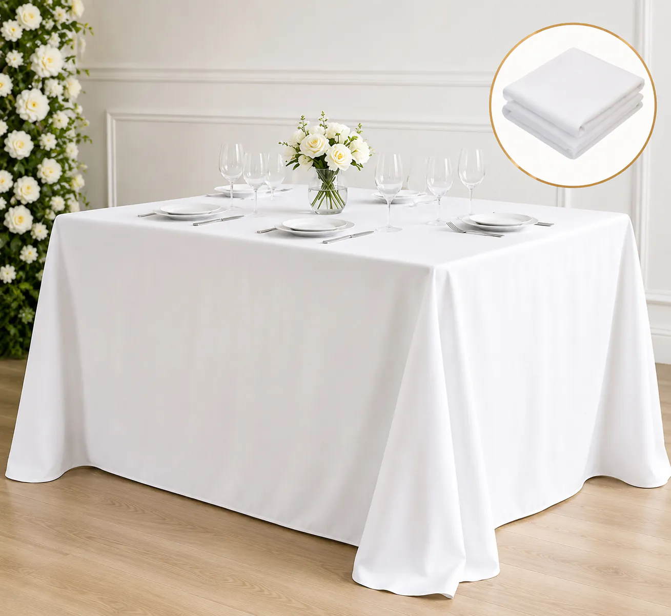 Nappe blanche table rectangulaire