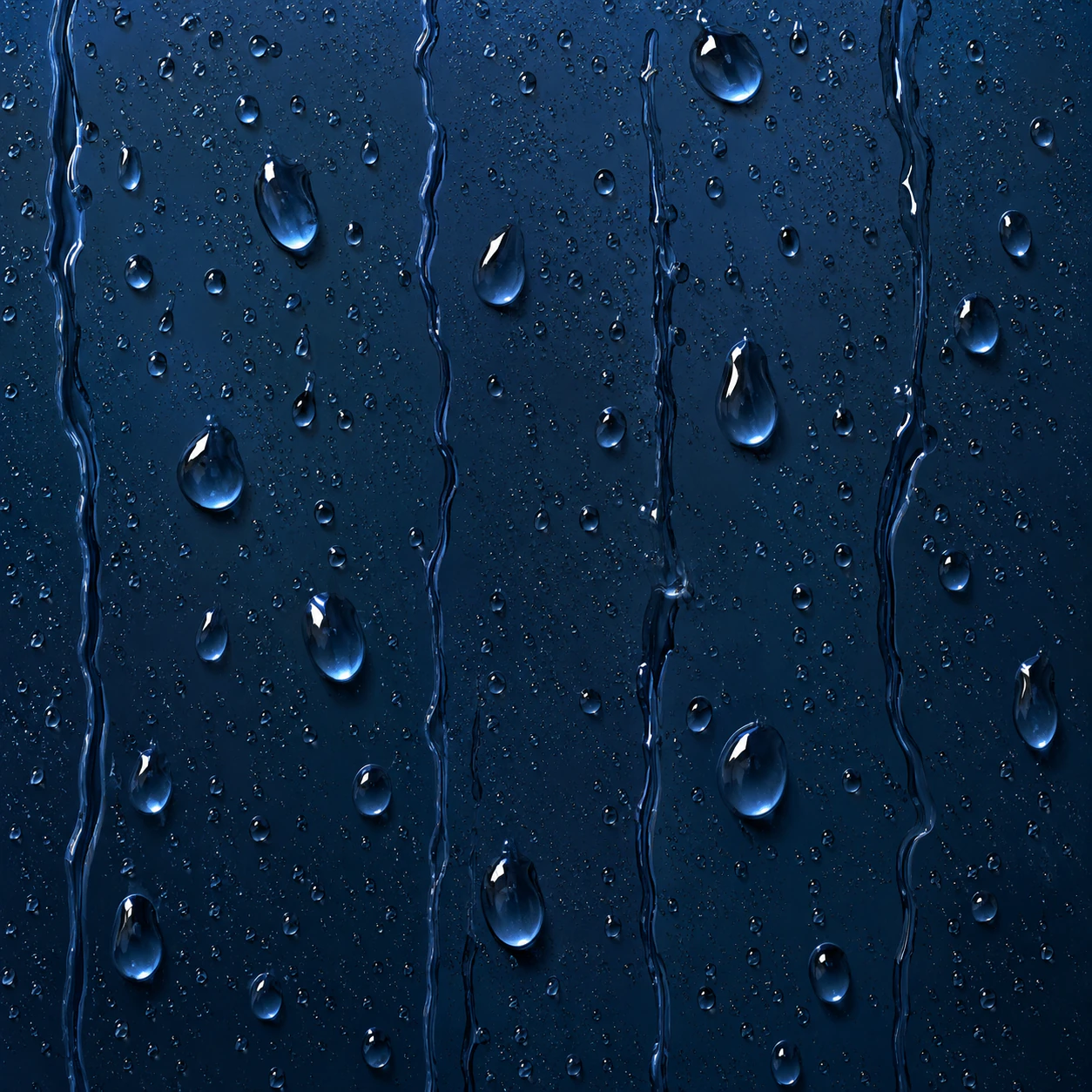Gouttes d’eau ruisselant sur une surface bleu nuit