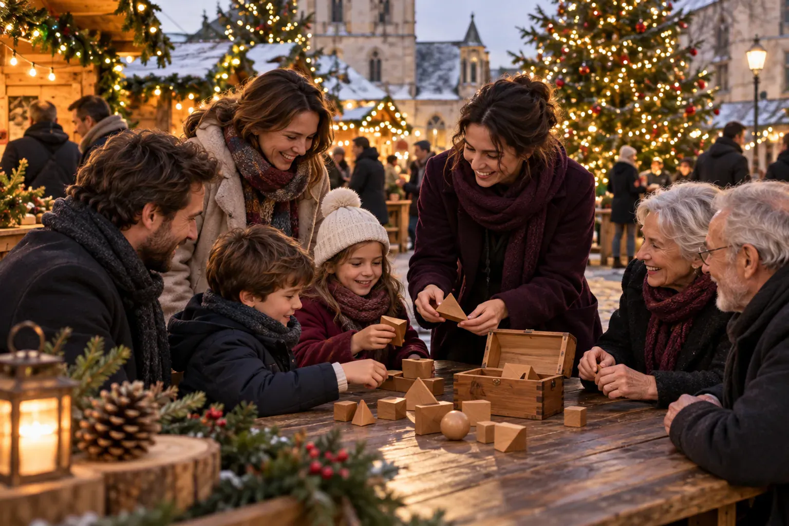 Vaste esplanade publique au sol incurvé, espace de centre-ville propice à l'installation d'un marché de Noël