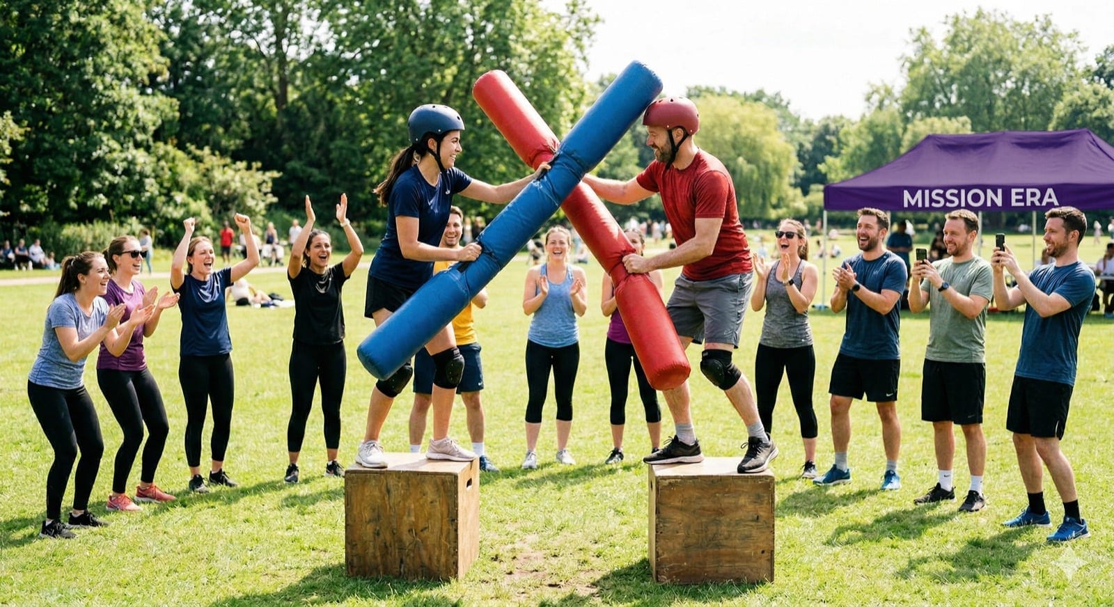 Équipe enchaînant les épreuves des Era Games, olympiades d'entreprise fédératrices