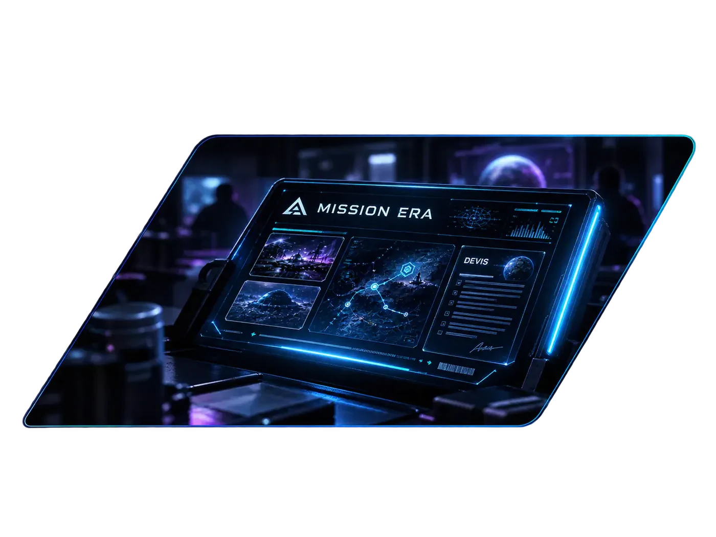 Tablette Mission ERA affichant le plan de mission et le devis