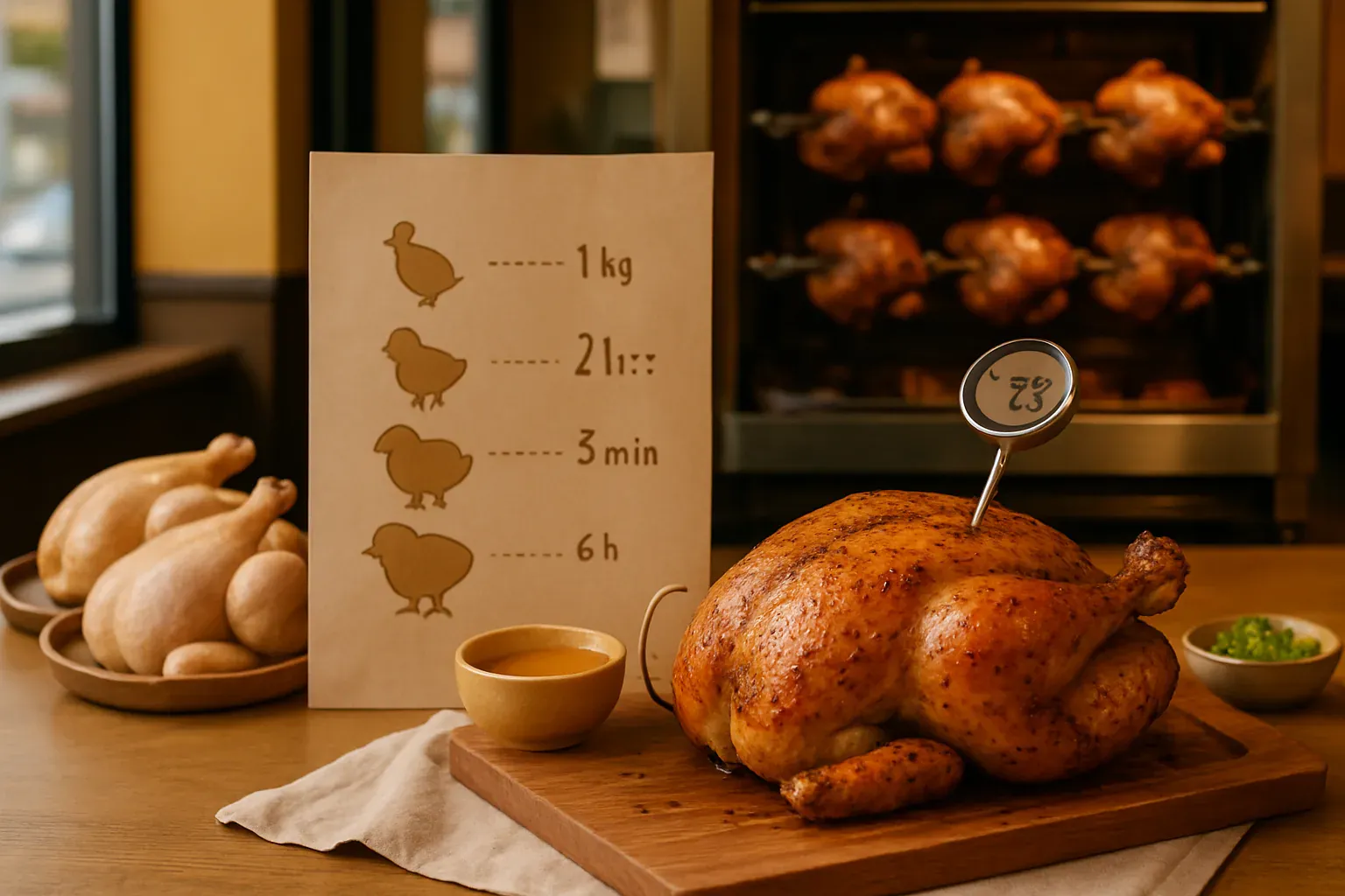 Poulet rôti détouré, illustration du calibre et du poids de la volaille