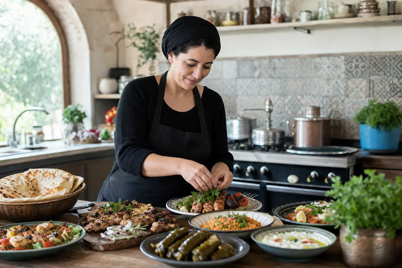 Illustration des plats turcs faits maison préparés chez İnci, dont de nombreuses préparations aux légumes