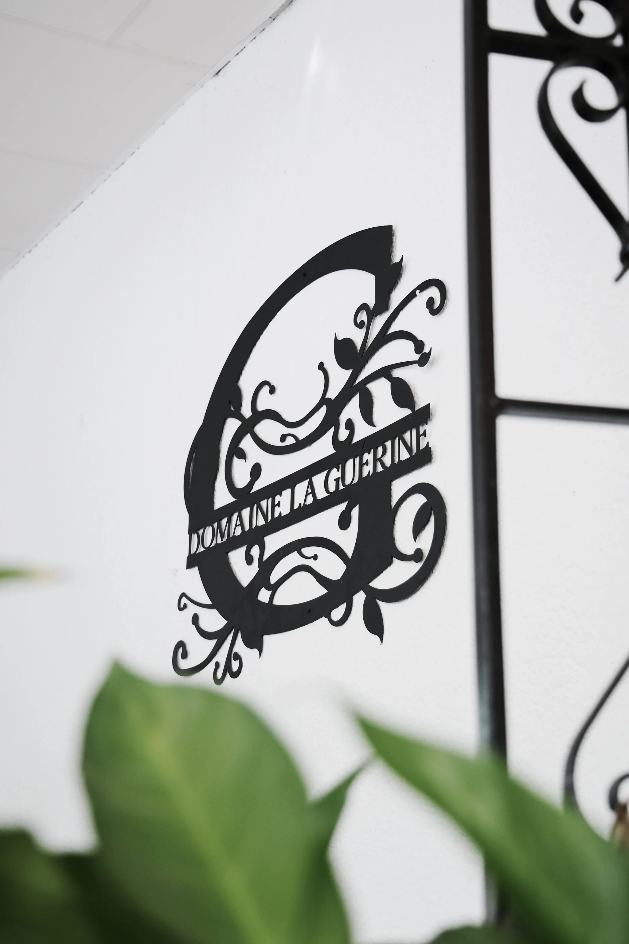 La salle intérieure et le logo mural du domaine