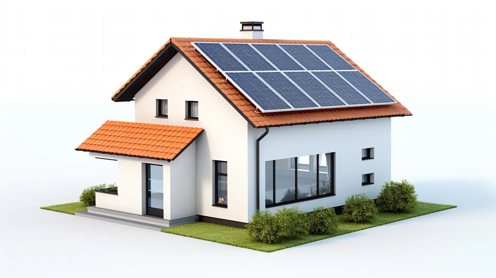 Maison équipée de panneaux solaires sur sa toiture, projet d'autoconsommation