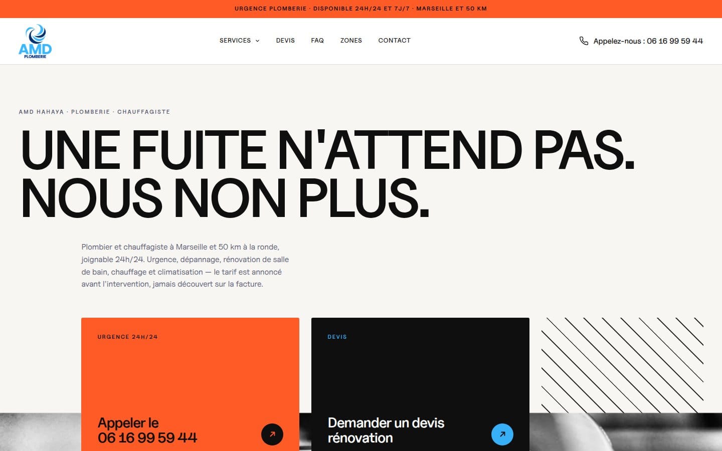 Site de AMD Plomberie, réalisation Digiflow