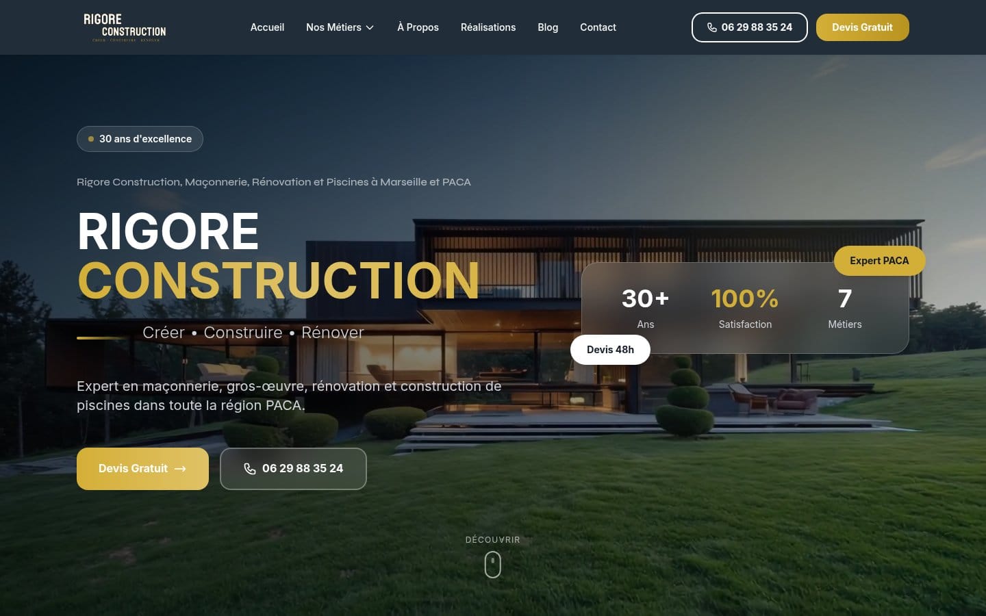 Site de Rigore Construction, réalisation Digiflow