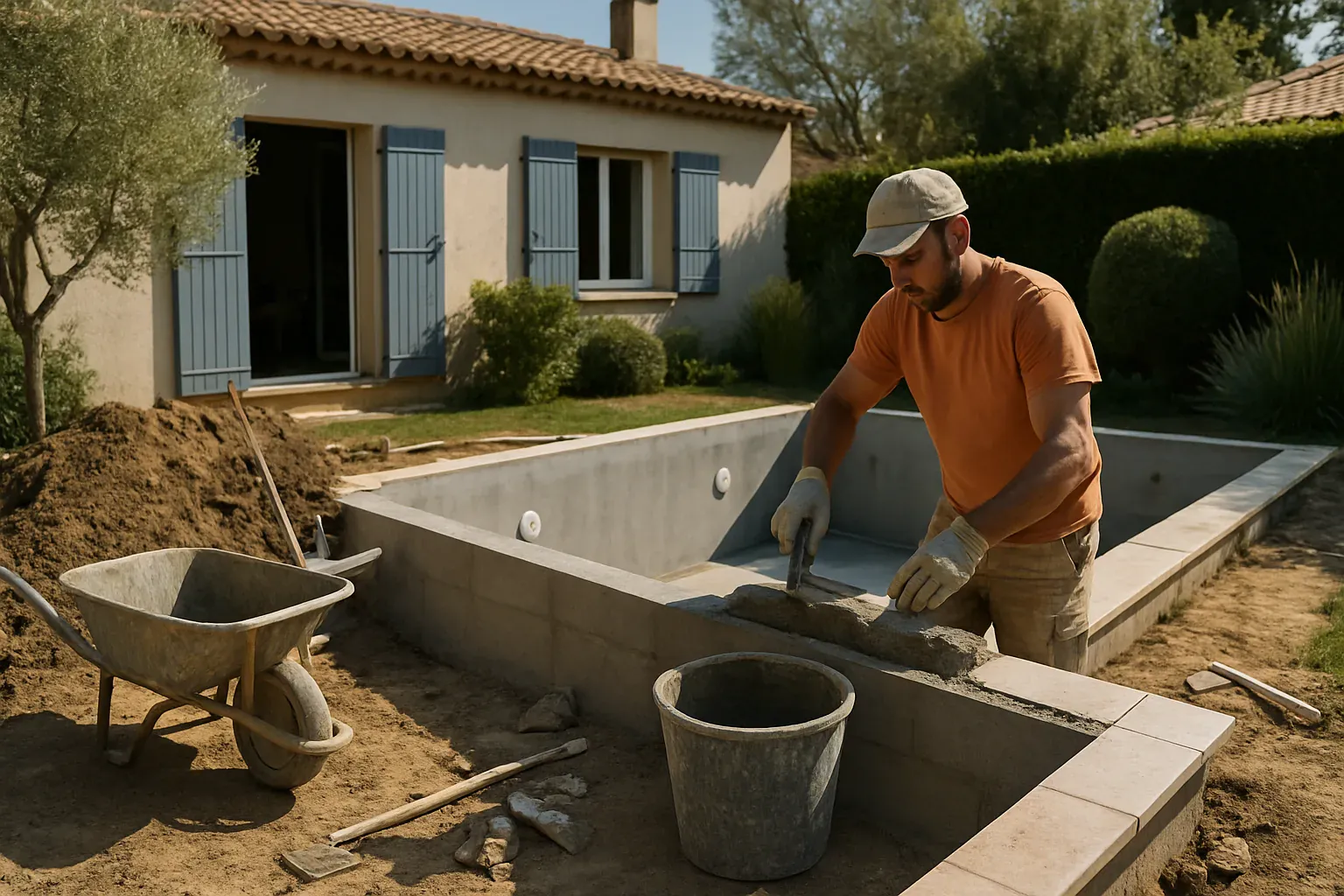 Piscine en béton d'une villa des Bouches-du-Rhône avec plages et margelles maçonnées